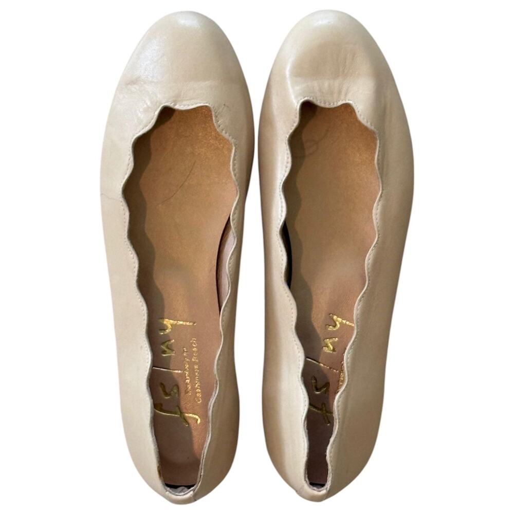 French Sole FS/NY Jigsaw Scalloped Ballet Flats Nude Beige Leather Shoes 6.5